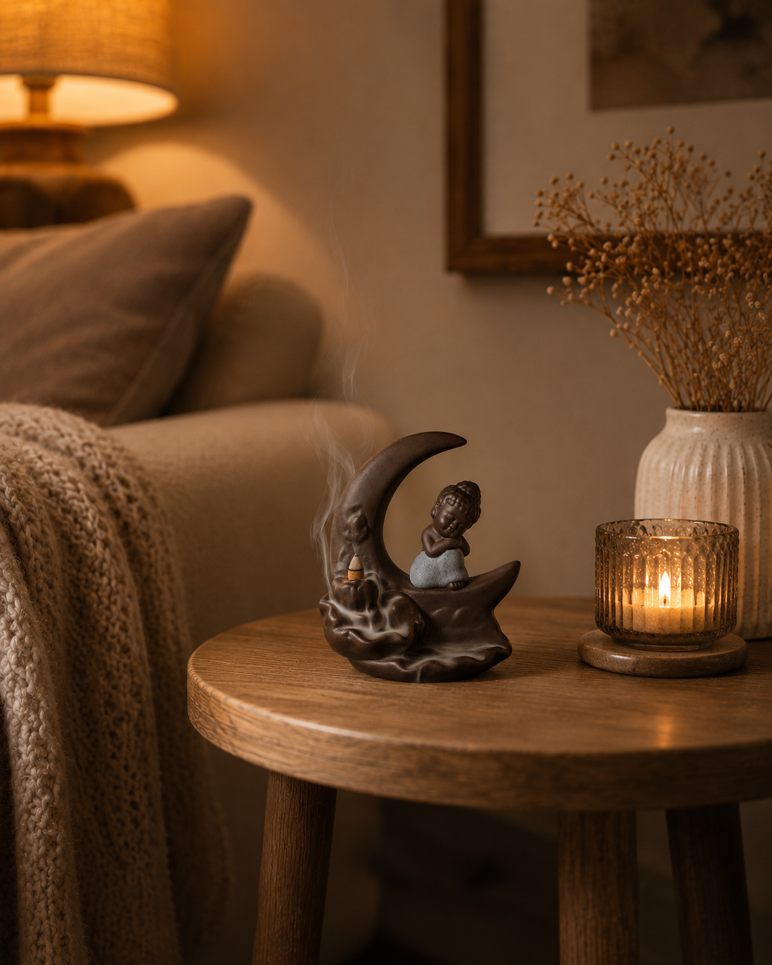 Crescent Moon Buddha Backflow Incense Burner